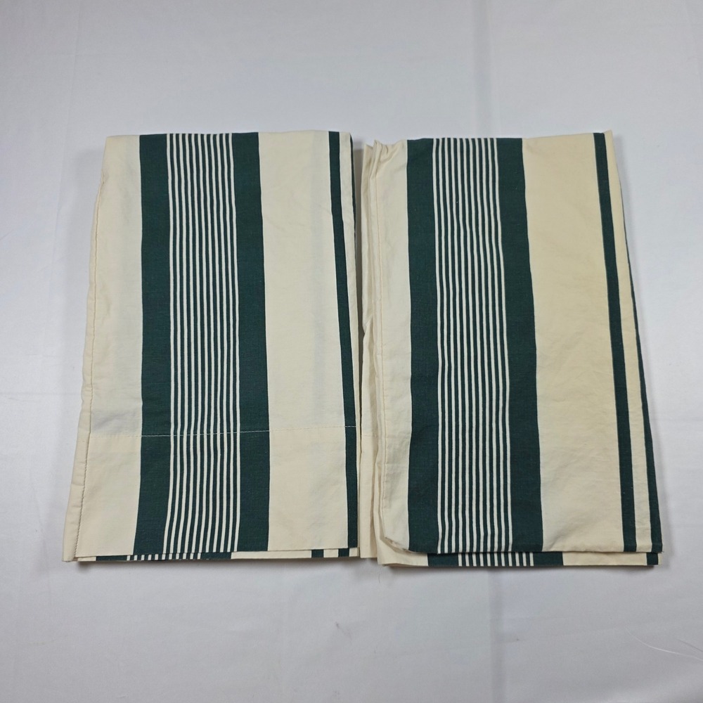Vtg Ralph Lauren Vintage Striped Std Pillowcase Set Hunter Green Cream Cotton